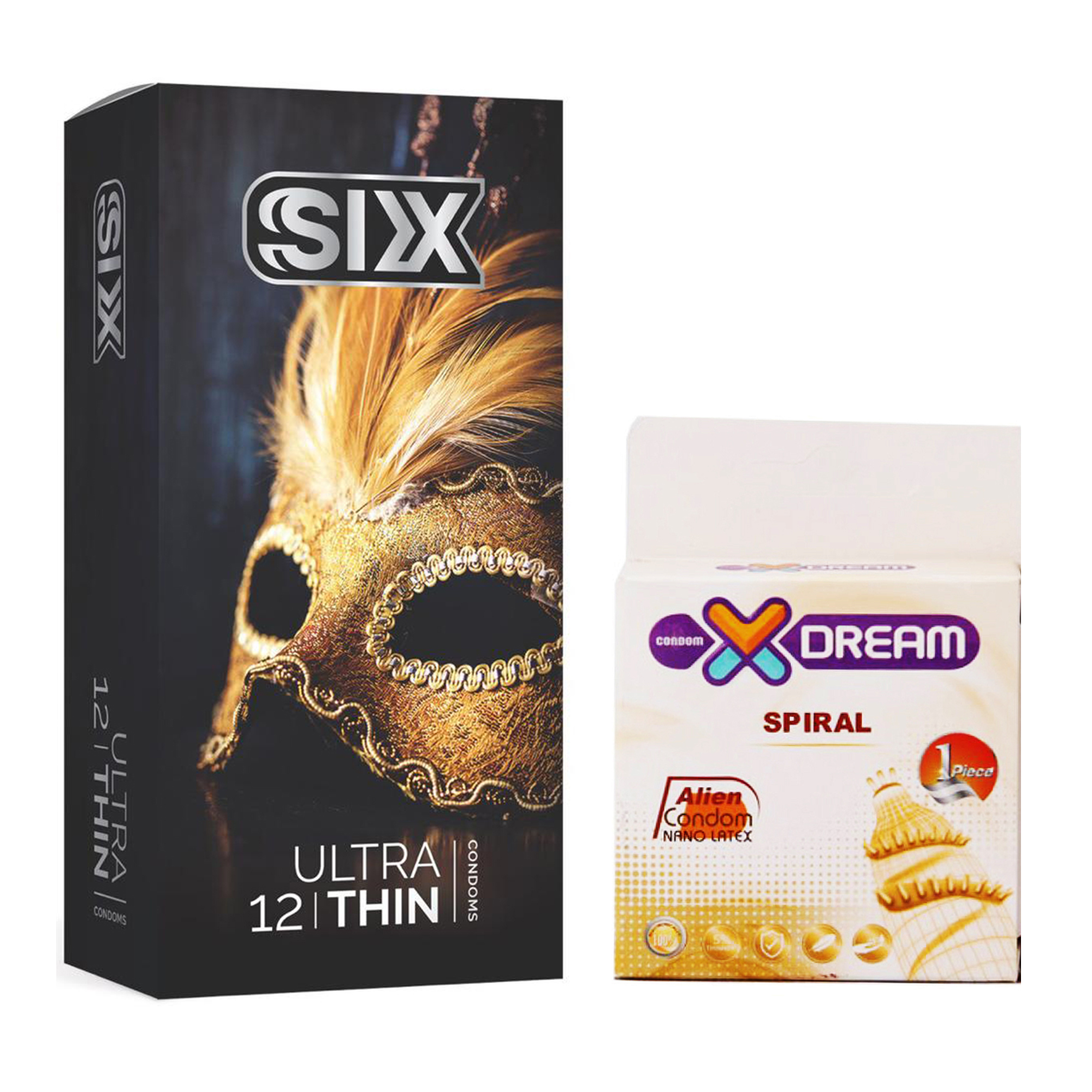 کاندوم سیکس مدل Ultra Thin بسته 12 عددی به همراه کاندوم ایکس دریم مدل Spiral