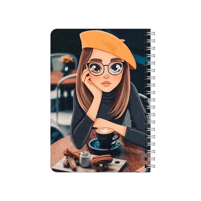 دفترچه یادداشت بامبیلیپ مدل چوبی طرح دختر و کافه و قهوه کد 7967563