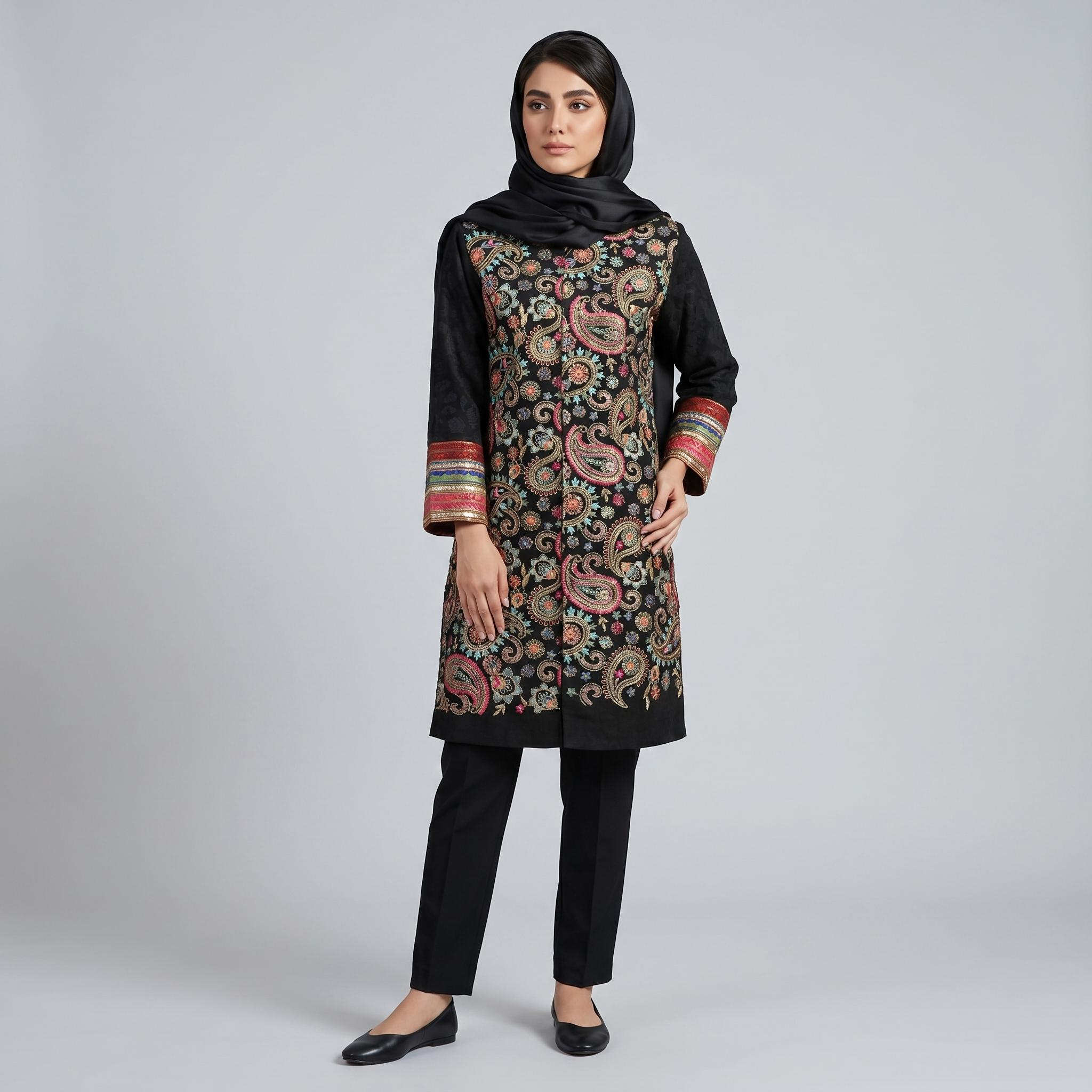 مانتو زنانه مدل تافته هندی کد tm-2900
