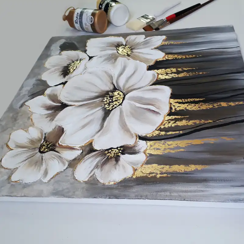 تابلو نقاشی اکریلیک مدل گل همیشه بهار مجموعه 3 عددی