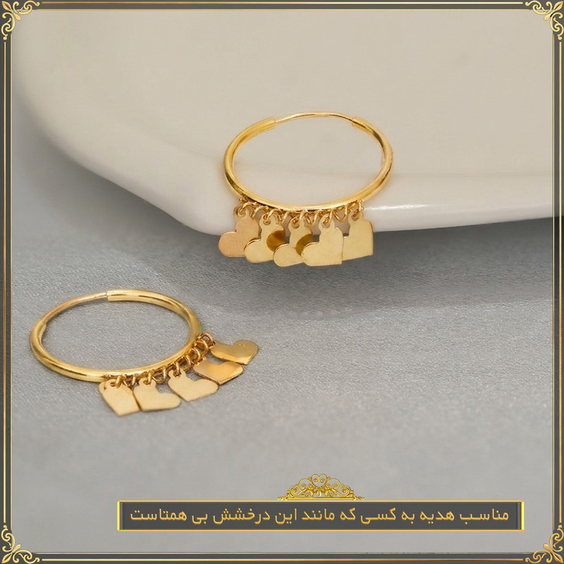 گوشواره حلقه‌ای طلا 18 عیار زنانه طلای معتمدی مدل ریسه قلب - 6