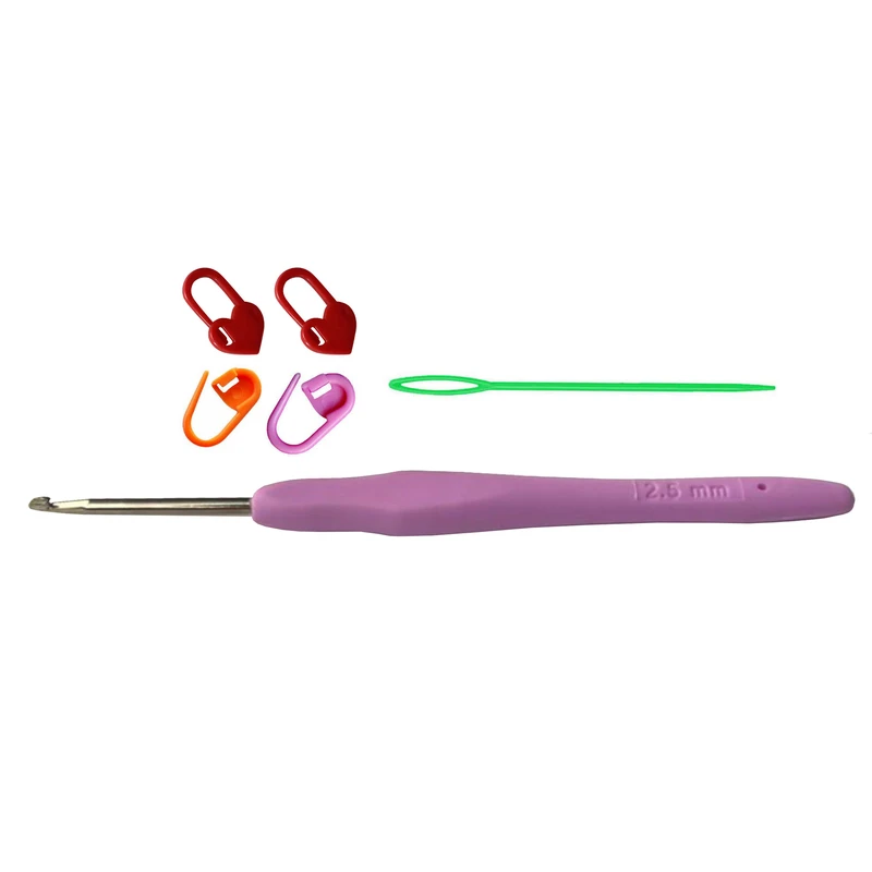 قلاب بافتنی مدل ZHL-S-2.5mm به همراه سنجاق نشانه گذار بافتنی و سوزن دوخت کاموا مجموعه 6 عددی
