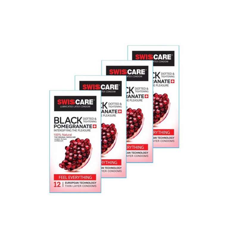 کاندوم سوئیس کر مدل Black Pomegranate مجموعه 4 عددی کاندوم سوئیس کر مدل Black Pomegranate مجموعه 4 عددی