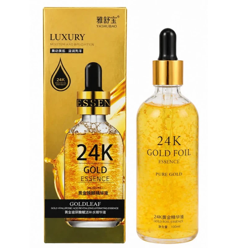 سرم آبرسان و احیاکننده پوست یاشو باو مدل  طلا 24k  مناسب برای انواع پوست حجم 100 میلی‌لیتر