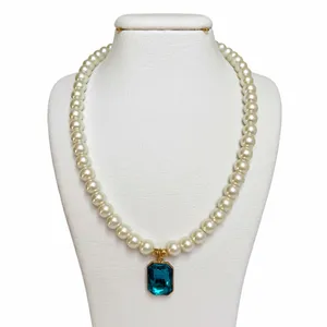 گردنبند دست ساز زنانه مدل مروارید و آویز کریستال 