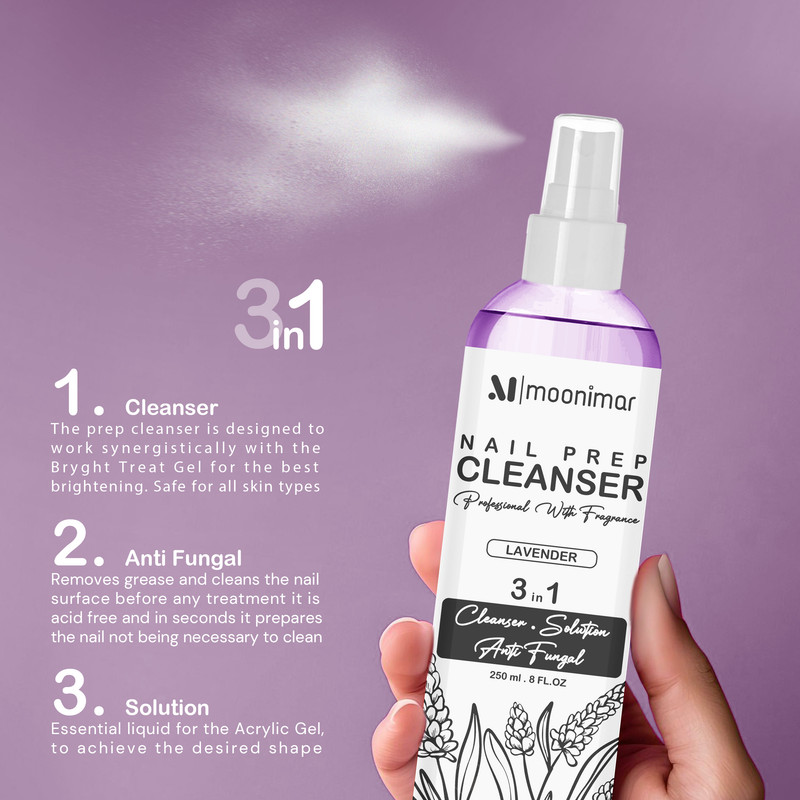 کلینزر کاشت ناخن مونیمار مدل Lavender حجم 250 میلی لیتر