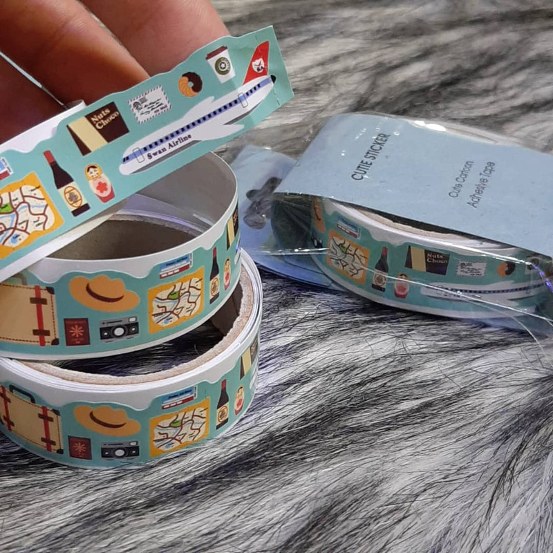 چسب نواری مدل واشی حاشیه دار طرح سفر عرض 1.5 سانتی متر