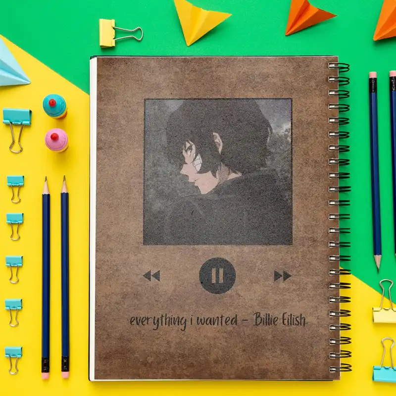 دفتر مشق باژیکان طرح انیمه سگ های ولگرد بانگو کد 20212125 به همراه استیکر لپ تاپ مجموعه 12 عددی