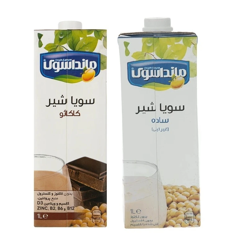 شیر سویا غیر لبنی ساده و کاکائو مانداسوی - 1000 میلی لیتر بسته 2 عددی