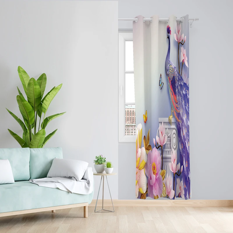 پرده طرح طاووس مدل مخمل پانچی کد 2417 z سایز 140x200 سانتی متر