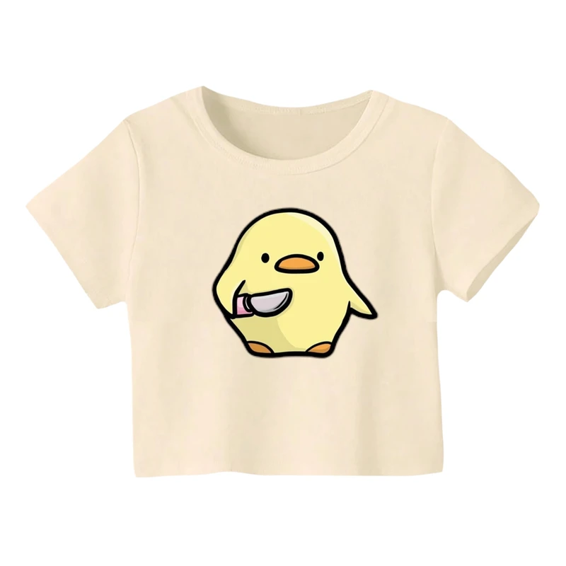 کراپ‌ تی‌شرت آستین کوتاه زنانه مدل جوجه چاقو