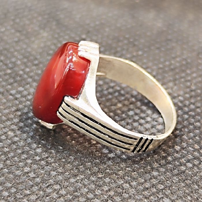 انگشتر نقره مردانه مدل سنگ عقیق رضوی کد 7400 -  - 8