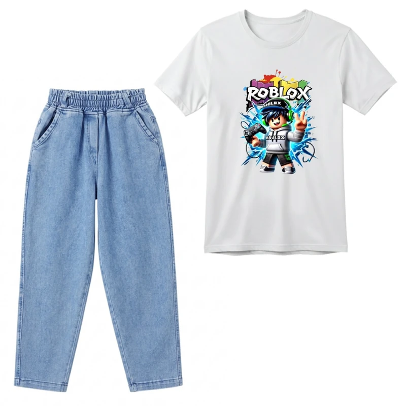 ست تی‌شرت آستین کوتاه و شلوار پسرانه مدل روبلاکس کد b1 