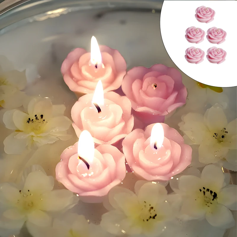 شمع شناور مدل گل رز بسته 5 عددی