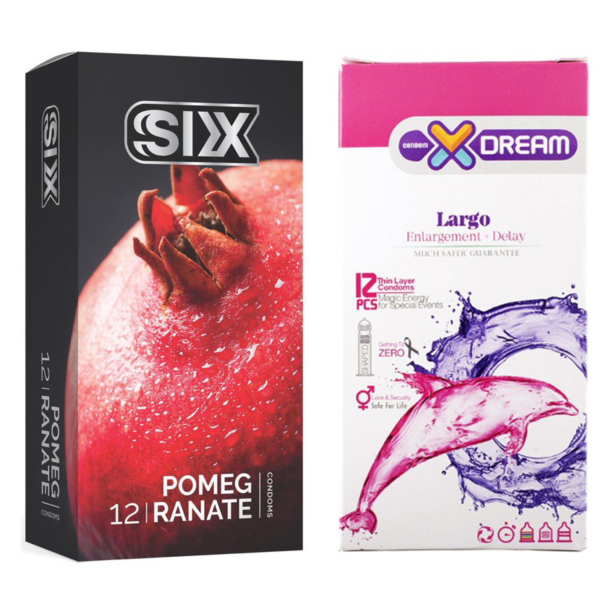 کاندوم سیکس مدل Pomegranate بسته 12 عددی به همراه کاندوم ایکس دریم مدل Largo بسته 12 عددی