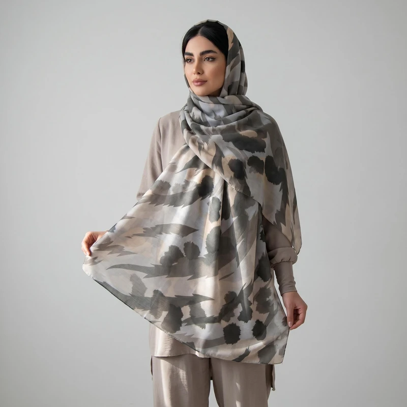 شال زنانه مدل نخ پنبه پاییزی طرح پلنگی کد ana-1417