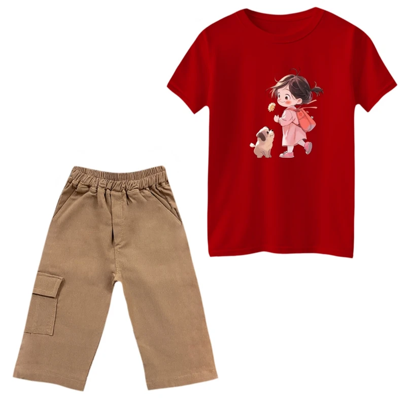 ست تی‌شرت و شلوارک دخترانه مدل دخترک و سگ