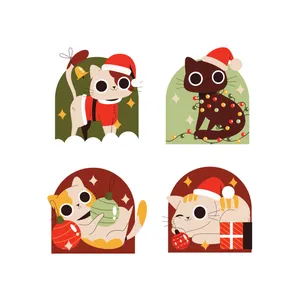 برچسب لپ تاپ پویا مارکت طرح گربه کریسمس کد 2376 مجموعه 4 عددی