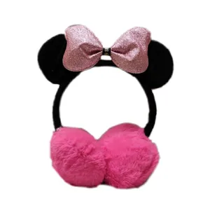 گوش گیر زمستانی بچگانه مدل پاپیونی رنگ صورتی