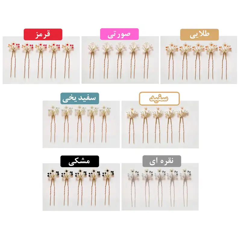 ست ریسه مو و سنجاق مو زنانه مدل گل کد RSSNJGL مجموعه 6 عددی