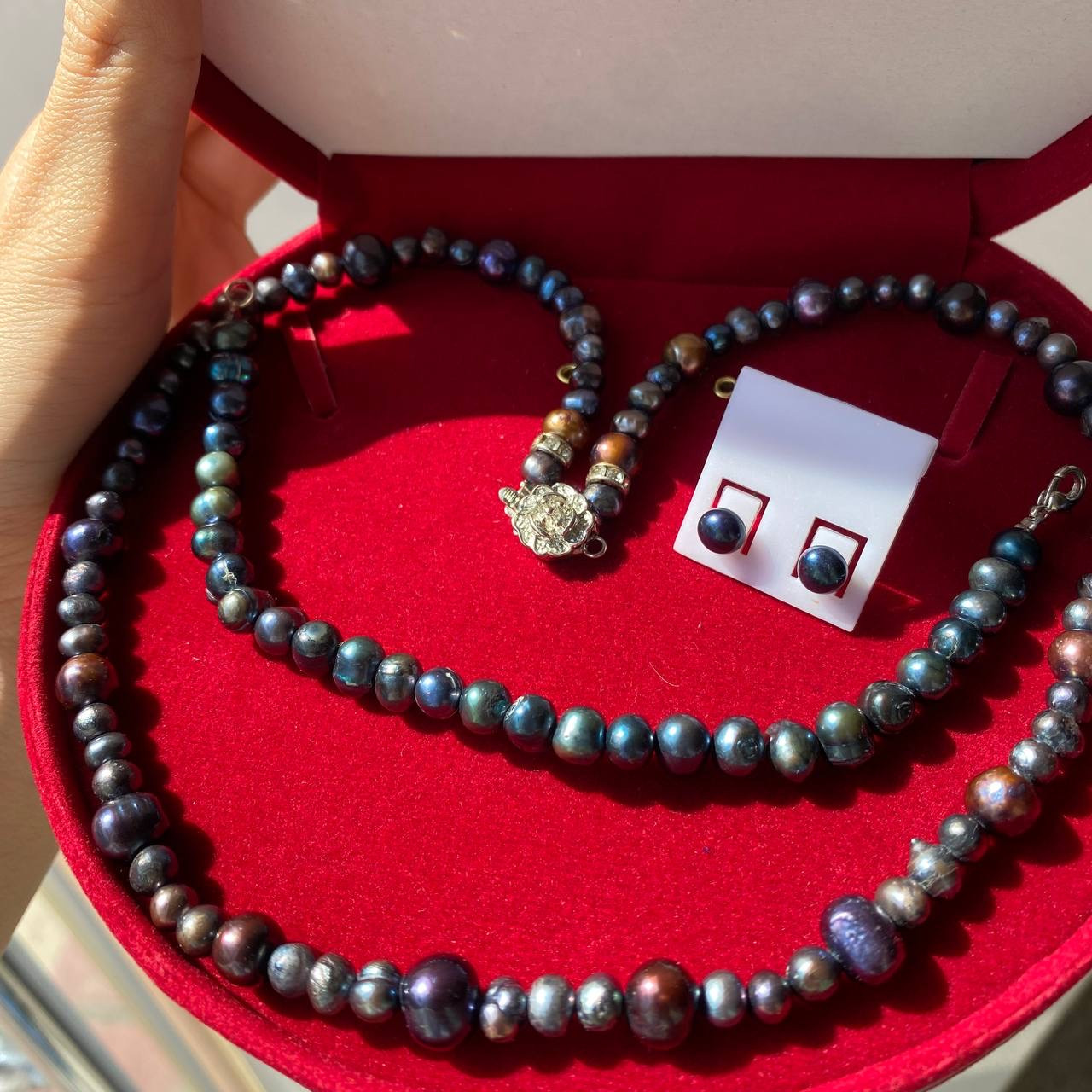 نیم ست نقره زنانه مدل مروارید کد MO0093A