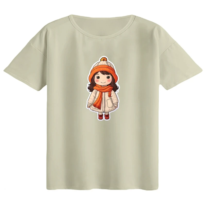 تی‌شرت اورسایز آستین کوتاه زنانه مدل باکسی طرح دختر پاییزی