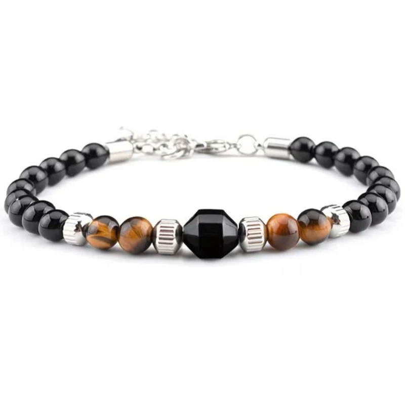 دستبند سنگی گالری گوهرسنگ مدل عقیق و چشم ببر طبیعی کد GS2024M