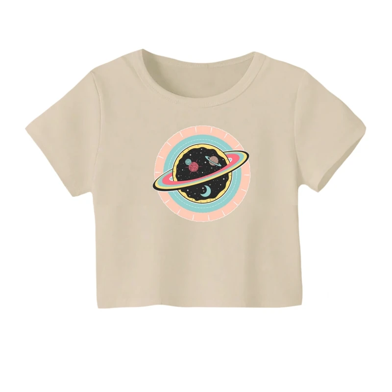 کراپ‌ تی‌شرت آستین کوتاه زنانه مدل سیاره