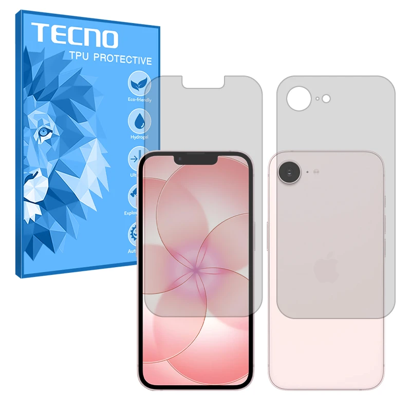 محافظ صفحه نمایش شفاف تکنو مدل هیدروژلی مناسب برای گوشی موبایل اپل iPhone 17e به همراه محافظ پشت گوشی