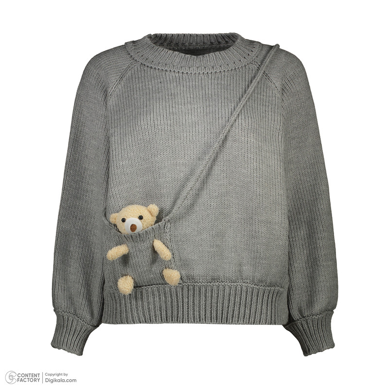 پلیور یقه گرد زنانه گره استایل مدل تدی رنگ طوسی