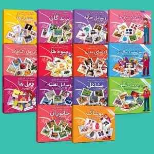 فلش کارت های علمی آموزشی و تصویری دوزبانه 2 تا 10 سال انتشارات امین آذر مجموعه 14 عددی