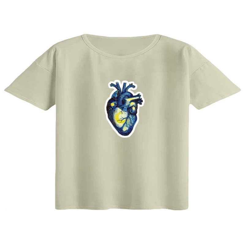 کراپ تی‌شرت آستین کوتاه زنانه مدل قلب مینیمال کد 03