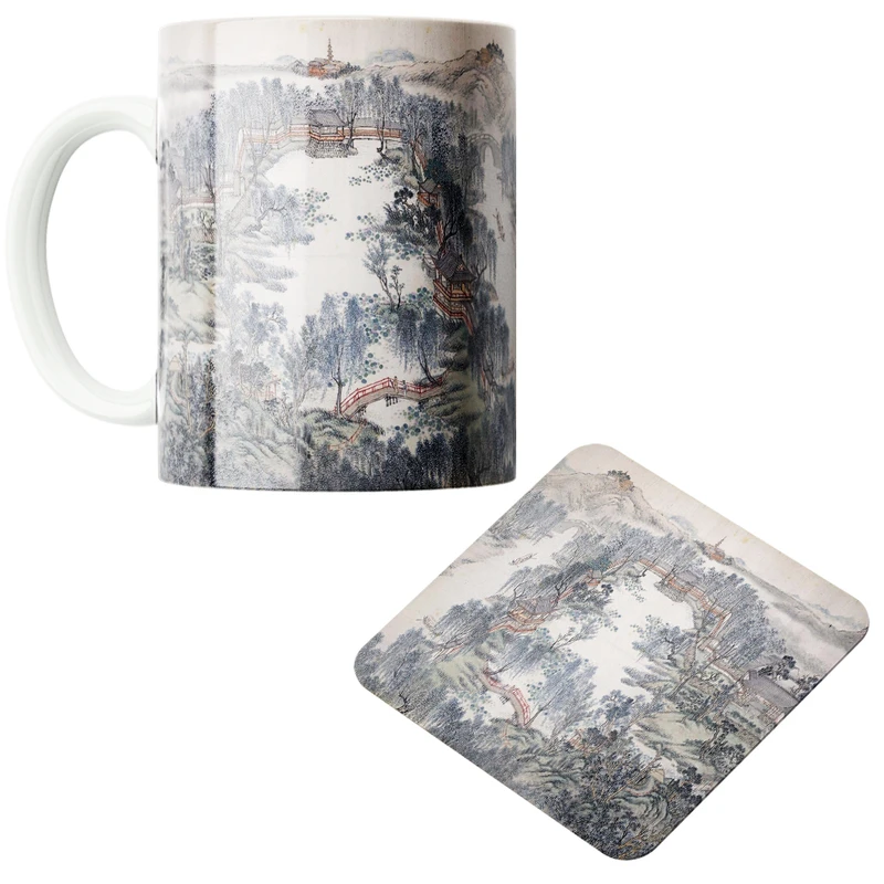 ماگ پاد آفرین مدل باغ کامل غربی چینی کد 01 به همراه زیر لیوانی