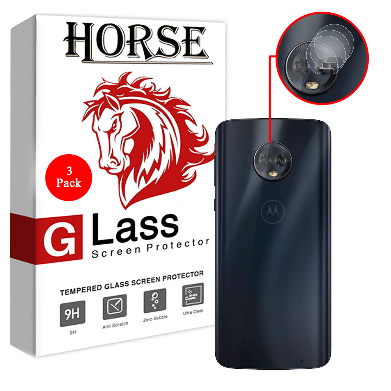محافظ لنز دوربین هورس مدل UTF مناسب برای گوشی موبایل موتورولا Moto G6 Plus بسته سه عددی
