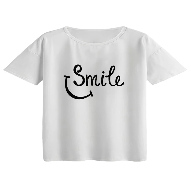 کراپ تی‌شرت آستین کوتاه زنانه مدل نوشته کد 8