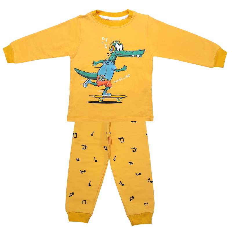 ست تی شرت و شلوار پسرانه مدل تمساح کد 3462 رنگ زرد