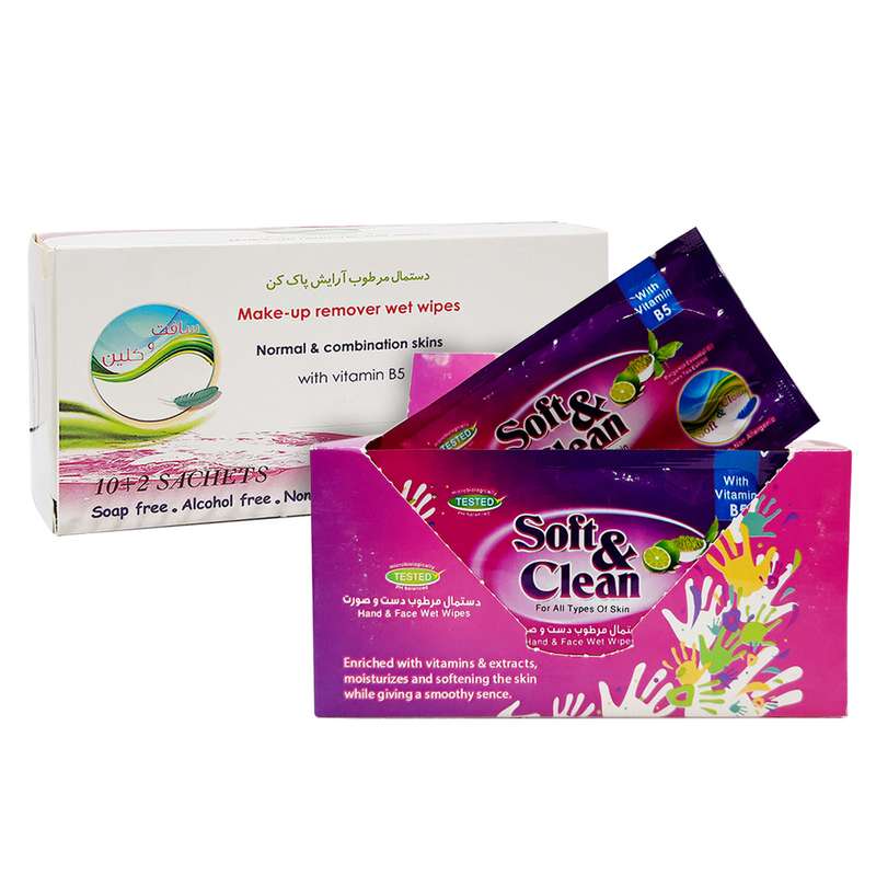 دستمال مرطوب سافت اند کلین مدل hand & make up مجموعه 2 عددی دستمال مرطوب سافت اند کلین مدل hand & make up مجموعه 2 عددی