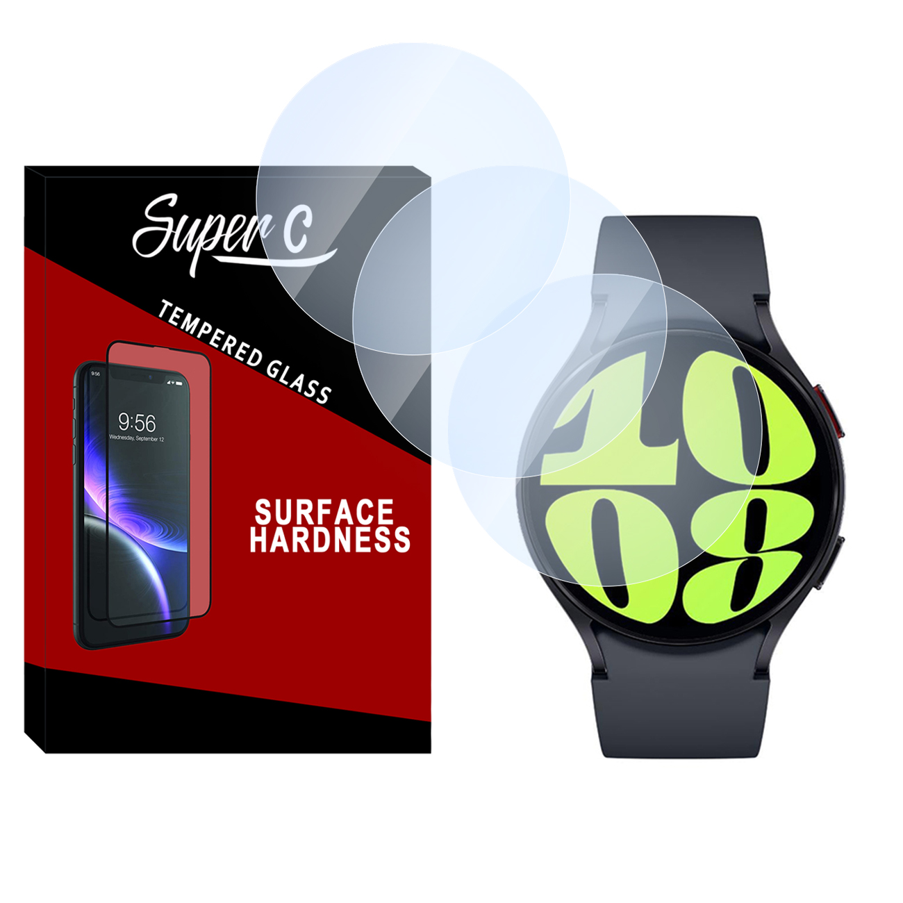محافظ صفحه نمایش شیشه‌ای سوپرسی مدل SH-SC مناسب برای ساعت هوشمند سامسونگ Galaxy watch 6 40mm بسته سه عددی