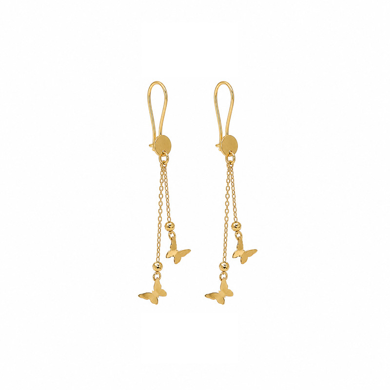 گوشواره بخیه‌ای طلا 18 عیار زنانه مان گالری مدل آویز پروانه کد EA01-0027200