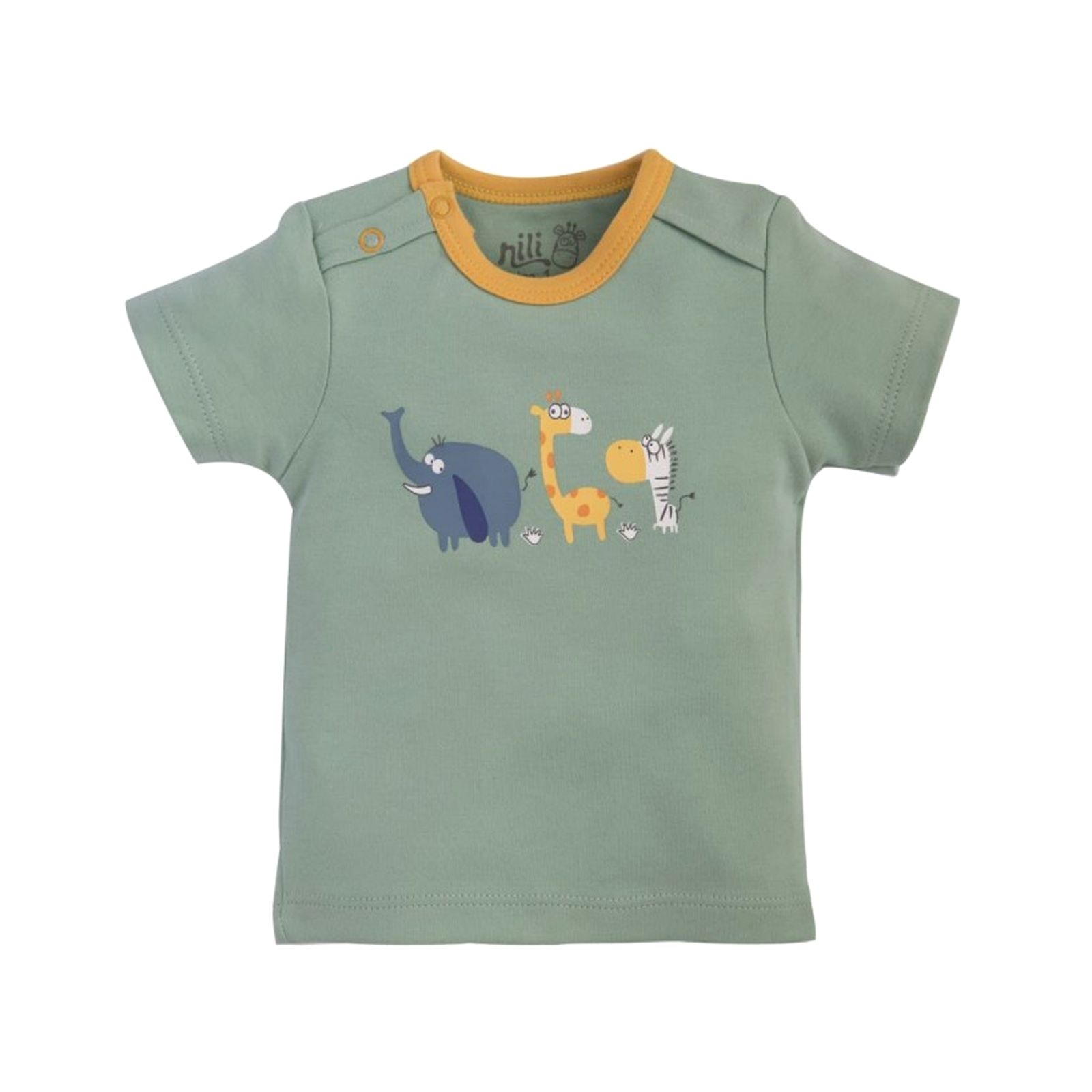 تی شرت آستین کوتاه نوزادی نیلی مدل zoo -  - 1