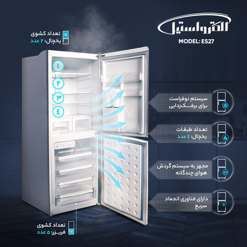 یخچال و فریزر 27 فوت الکترواستیل مدل ES27