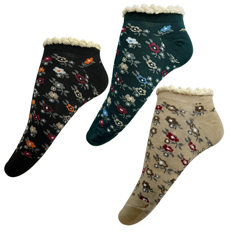 جوراب زنانه تن پوش هنگامه مدل گلدار کش کنگره ای 2025 بسته 3 عددی