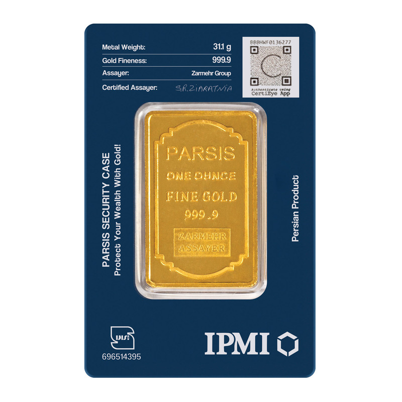 شمش طلا 999.9 عیار پارسیس مدل pa-pr-31.1 - 2
