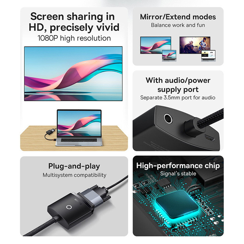 مبدل HDMI به VGA باسئوس مدل WKQX010001 طول 0.2 متر