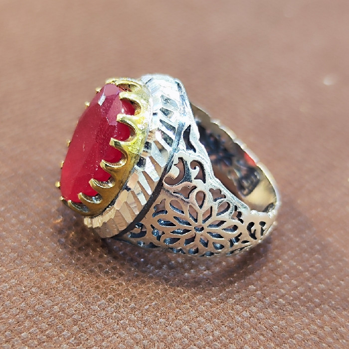 انگشتر نقره مردانه مدل سنگ یاقوت کد 770