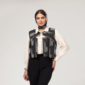 وست کوتاه زنانه آستردار ژاکارد کوک دوزی برنس مدل 70113