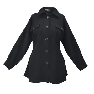 پالتو زنانه ربکا مدل یقه دار جلو دکمه برند کد 7201 رنگ مشکی