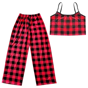 ست نیم تنه و شلوار زنانه مدل چهارخانه