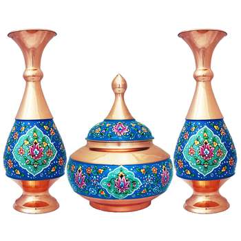 ست گلدان و شکلات خوری میناکاری طرح پرداز کد st25 مجموعه سه عددی