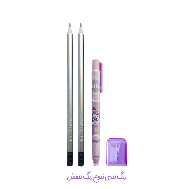 تراش کرونا مدل پاستلی طرح مخزن دار به همراه پاک کن اتودی و مداد بسته 4 عددی